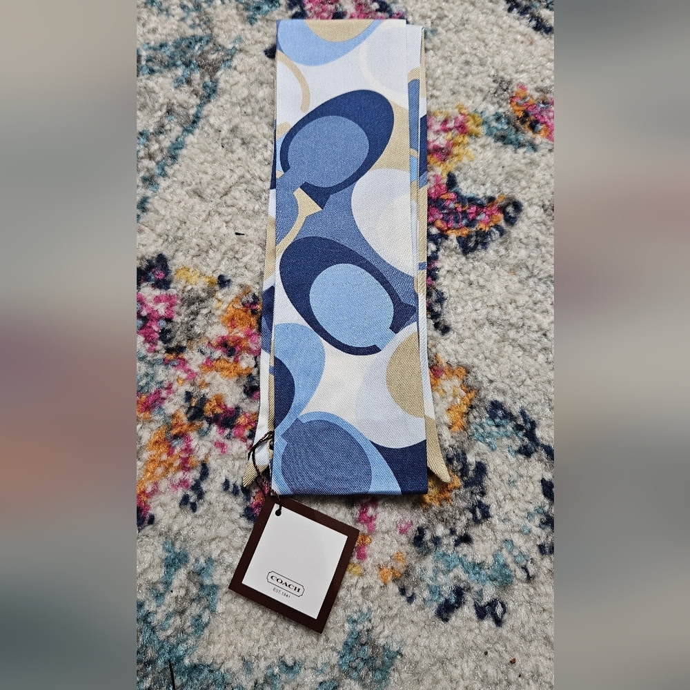 Coach Blue and Beige Hair Scarf